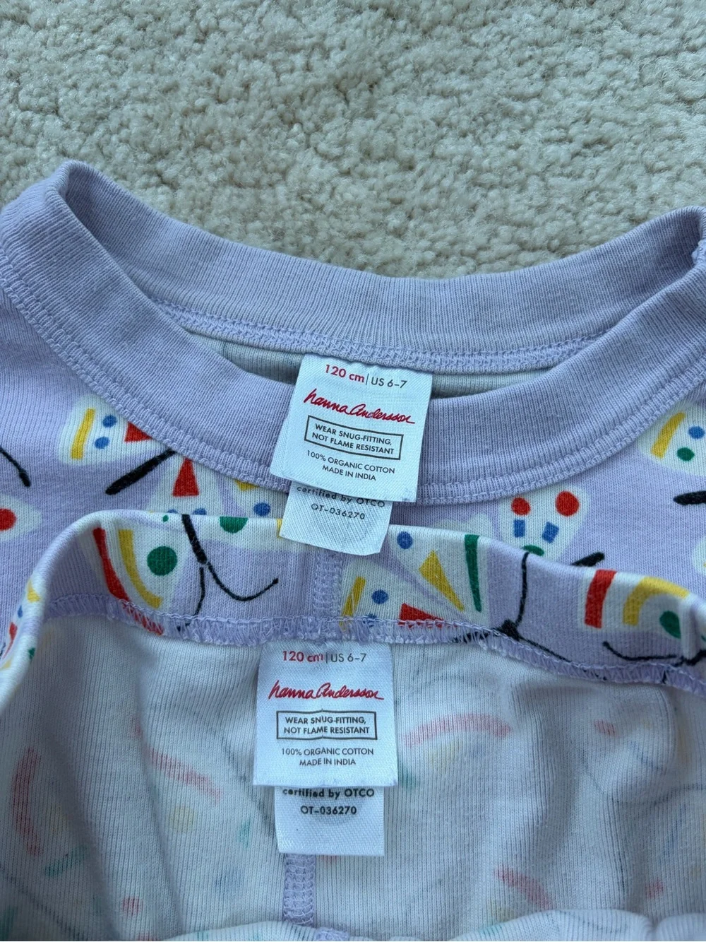 Hanna Andersson Size 120, 6-7, Light Purple Butterfly Print Short John Pajamas